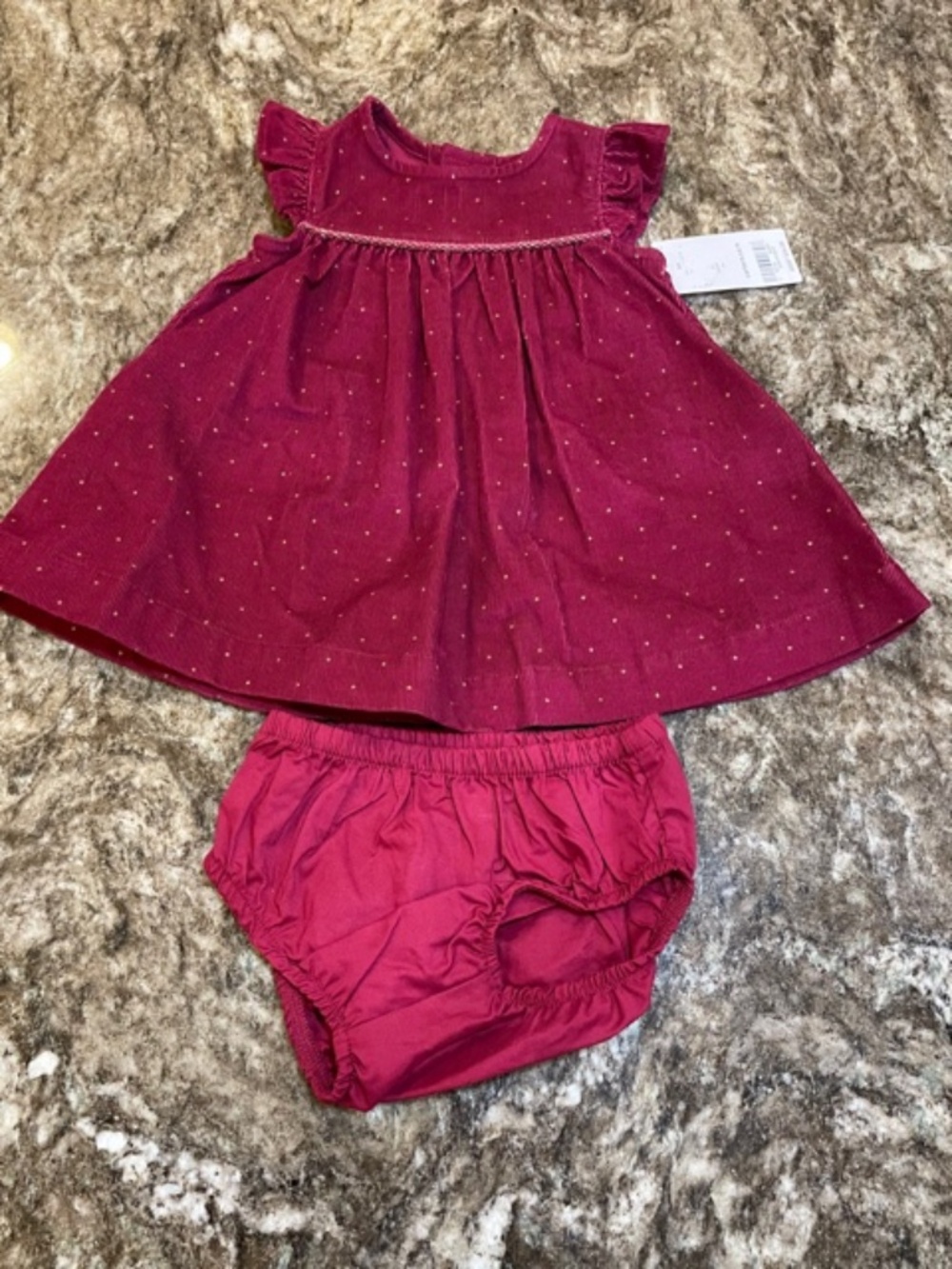 New-Carter's 3M Maroon Corduroy with Diaper Cover Gold Dots Dress NWT